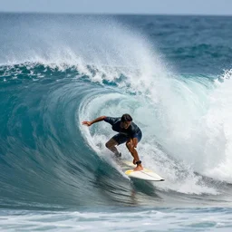 beautiful surf with skilled surfer, teahupoo, intricate detail, cinematic, 8 k, hyperrealistic