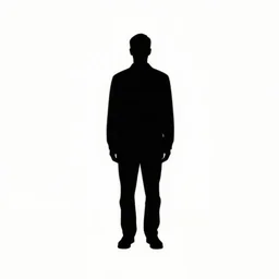 symmetry!! black and white silhouette drawing of a single person standing, on white background by stanhope forbes, centered, clean image