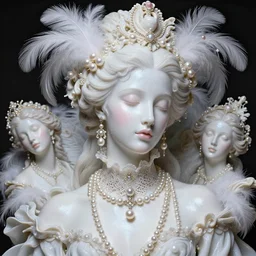 high intricate porcelain baroque stunning woman, lace collar, string of pearls, bird feathers, 8 k, glitter skin very white hyperrealistic hyperdetailed pastel maria panfilova, andrea savchenko, sensual mike kime, ludovic plouffe, qi sheng luo, oliver cook, trending on artstation
