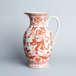 red - and - white porcelain jug with abraxas iconography