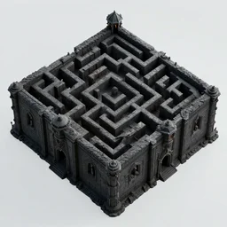 3D model of a dark fantasy dungeon maze, highly detailed dark fantasy illustration