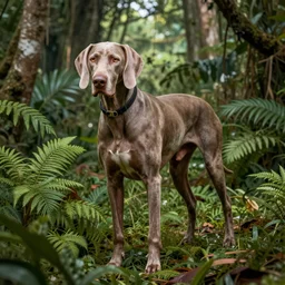 octane render weimaraner hunting a bord in the jungle