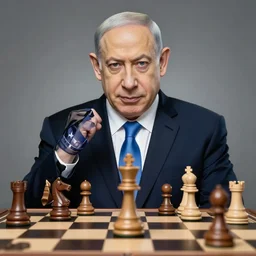 benjamin netanyahu as king piece in chess, created in photoshop, high quality, studio lighting
