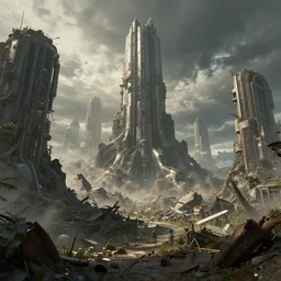 Post apocalyptic futuristic city destroyed by aliens, trending on artstation, 4k