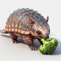 an armadillo eating broccoli, unreal engine