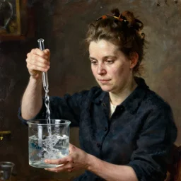 marie curie boiling water, john singer sargent, detailed oil on canvas portrait