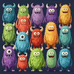 lots of monsters in the style of mcbess