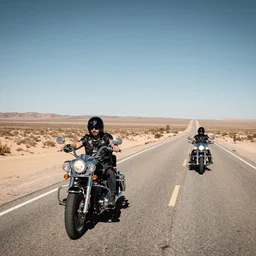 hells angels riding ona long road in the desert