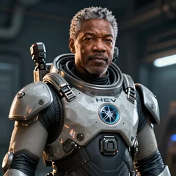 Morgan Freeman wearing an HEV suit, Half-Life game, Artstation, devianart, volumetric light, sharp focus
