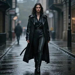 a beautiful female, 8 k, hyperrealistic, hyperdetailed, modern clothes full length body, dark fantasy, dark street walking, rain, fantasy portrait by laura sava