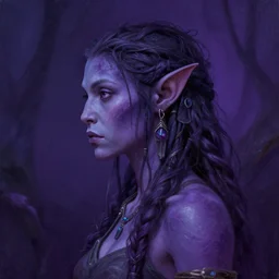side portrait, female orc druid shaman, purple skiin, gloomhaven, organic painting, hard edges, luminescent, octane render, by greg manchess, huang guangjian, gil elvgren, sachin teng, greg rutkowski, jesper ejsing, rhads, ilya kuvshinov, cushart krenz