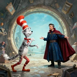 the third first image on the scattered absurdity server by Dr seuss and dr strange, very pretty, photorealistic, portal hopping and time warping with reckless abandon