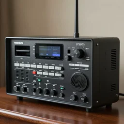 large radio console, ham radio, yaesu, icom, kenwood, amateur radio, 8 k, photo realistic, high detail