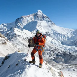 award winning photograph of a climber at the top of mount everest