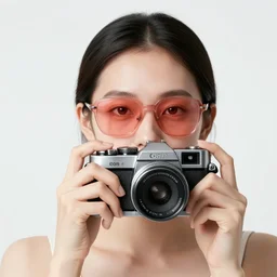 woman with rose tinted glasses, film, analog camera