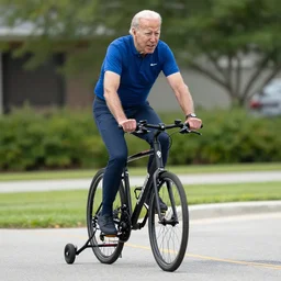 joe biden riding a bike with training wheels on