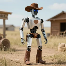 a semi - robot cowboy, wild west theme