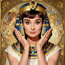 photography audrey hepburn with hands - up and hairy armpits, dressed like cleopatra, deep focus, intricate, elegant, highly detailed, digital painting, artstation, concept art, matte, sharp focus, illustration, art by artgerm and greg rutkowski and alphonse mucha and gil elvgren