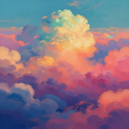 “ a psychedelic portrait of cloudscape, vibrant color scheme, highly detailed, in the style of romanticism, cinematic, artstation, moebius, greg rutkowski ”