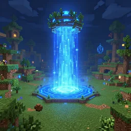minecraft style concept art of a blue portal to a fantasy world