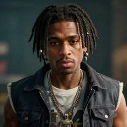 a videogame still of Lil Uzi Vert in Tekken 7, portrait, 40mm lens, shallow depth of field, close up, split lighting, cinematic