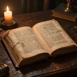 an ancient, single open spell book, candlelit, volumetric lighting, 8 k octane beautifully detailed render, post - processing, extremely hyper - detailed, intricate, epic composition, cinematic lighting, masterpiece, trending on artstation, stunning art by anders zorn, by greg rutkowski, beautiful cinematic light
