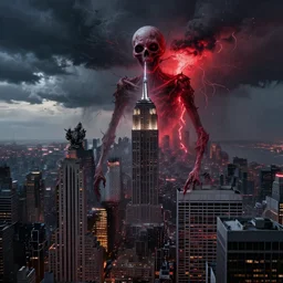 an digital art of bodyhorror red alert storm that destroys new york city in style of zdislaw beksinski