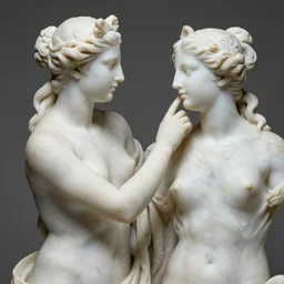 sculpture of venus de milo touching the face of aphrodite, hyperrealistic style in carrara marble