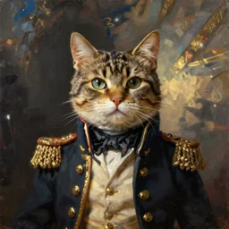 a oil painting of a cat dressed as Napoleon