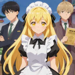 pixiv artwork portrait of hastune miku, marisa kirisame touhou artwork by greg rutkowski key art kyoto animation 4 k 8 k ultrahd trending award blonde hair finely detailed yellow eyes maid dress cute