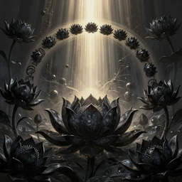 a beautiful and detailed picture of gateway to hades surrounded by a black lotus flowers with petals in a fibonacci sequence, in the style of magic the gathering, highly detailed, digital painting, god rays, volumetric lighting, octane render, 4 k resolution, art by adam paquette and johann bodin and jason rainville
