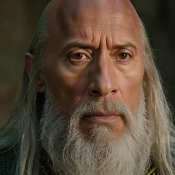 film still of dwayne the rock johnson as gandalf in the new lord of the rings movie, 4 k, highly detailed face, detailed eyes