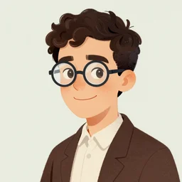 illustration of jewish young man with glasses, dark short curly hair smiling, in the style of maurice sendak