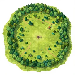full - color fantasy game map of a woodland clearing, battle map, grid, made with dungeondraft, d & d, pathfinder, by jeff todd and greg rutkowski, trending on artstation, pinterest