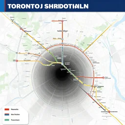 map showing the ideal path for new tunnels and stations of the toronto subway system