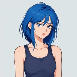 character profile portrait of a cool chinese girl with messy blue hair, 2 8 4, wearing a tanktop, highly detailed, stylized, medium shot, vector line art, clean cel shaded vector art, by ross tron, lois van baarle, artgerm, helen huang, makoto shinkai, ilya kuvshinov, rossdraws