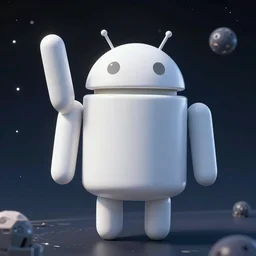 an android in space waving hello, very very very beautiful photorealistic concept art