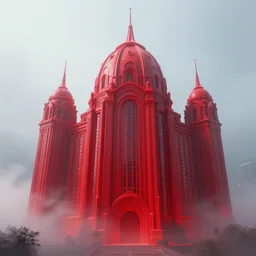 majestic red ketchup building, architecture, ethereal, misty, unreal engine, octane, hdr, volumetric lighting, 4 k, 8 k, uhd