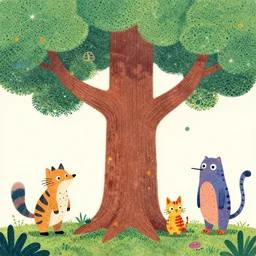 “painted tree creatures, dotart, album art in the style of James Jean”