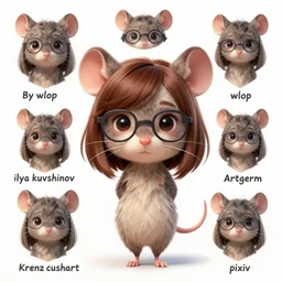 character design portrait of an anthropomorphic furry rat girl with rat ears, short brown hair, looking at the camera, wearing glasses, 4 k, concept art, by wlop, ilya kuvshinov, artgerm, krenz cushart, pixiv.