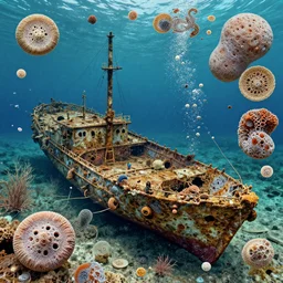 debris colourful multimedia geological shipwreck plankton digitally collage