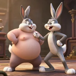 cinematic shot of fat realistic bugs bunny in the heat of battle by greg rutowski, 4 k, masterpiece