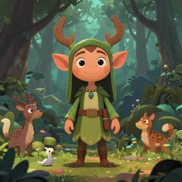 lofi druid portrait in a forest surrounded by animals, Pixar style, by Tristan Eaton Stanley Artgerm and Tom Bagshaw.