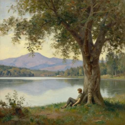 “the tree of life sitting next to a scenic lake with mountains in the background, in the style of Asher Brown Durand, Oil on canvas, trending on ArtStation”