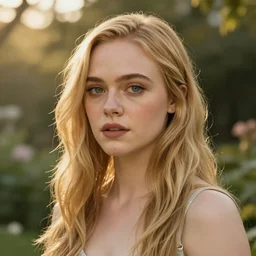 Elle Fanning, head and shoulders masterpiece, in Bioshock Rapture, golden hour, in a garden, artstation, in the style of Art Deco and Edward Hopper and Bosch, extremely detailed