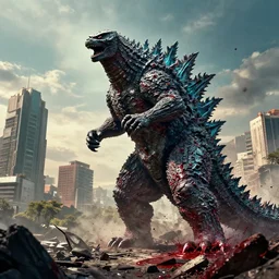 godzilla in mexico city, art, hd, nature photograph, winner, blood, destruction