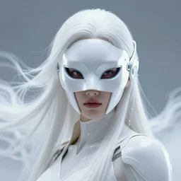 beautiful cinematic fantasy poster, a beautiful cyberpunk female wearing an armored mask with brilliant white flowing hair and a black cowboy hat, beautiful red glowing eyes, wideshot ultrawide angle epic scale, hybrid from the elden ring and art direction by darius zawadzki ; by artgerm ; wayne reynolds art station ; cinematic quality character render ; low angle ; ultra high quality model ; production quality cinema model ;