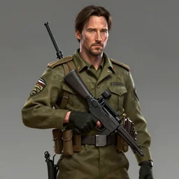 keanu reeves as a soldier , digital art , trending on artstation , Matte painting ,Hyperdetailed , CGSociety