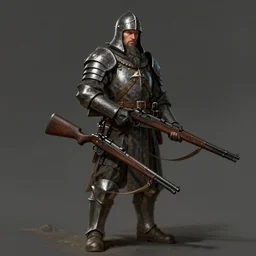 a full body character portrait of a ww 1 heavily armored dwarven soldier holding a heavy double barreled rifle in the style of dark fantasy art in the style of high fantasy art trending on artstation deviantart pinterest detailed high resolution hd 8 k