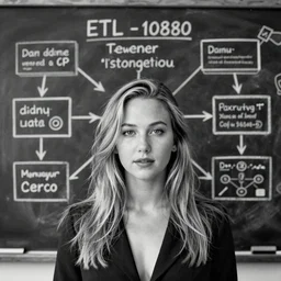 3 5 mm beautiful b & w front shot of jennifer lawrence, behind her on a chalkboard detailed drawings of data etl strategy, highly detailed, trending on artstation, 1 9 2 0 x 1 0 8 0